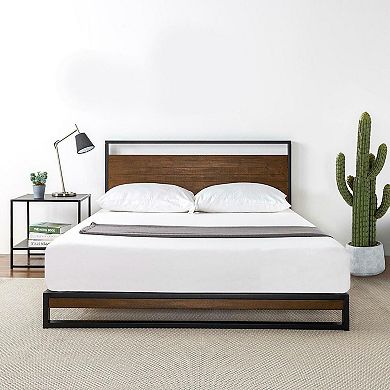 Queen Size Metal Wood Platform Bed Frame With Headboard
