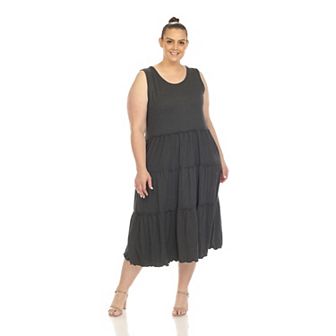 Women's Plus Size Scoop Neck Tiered Midi Dress