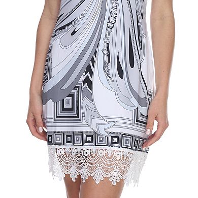 Women's Lace Trim Printed Mini Dress