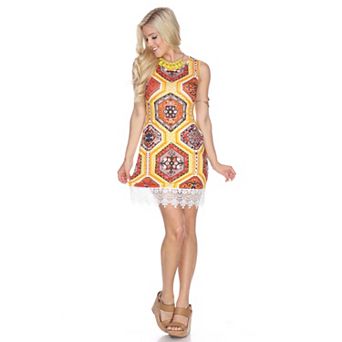 Women's Lace Trim Printed Mini Dress