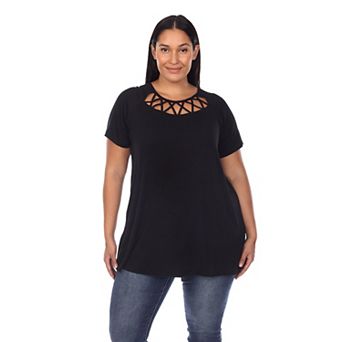 Women's Plus Size Crisscross Cutout Short Sleeve Top
