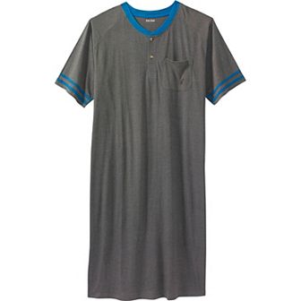 KingSize Men's Big & Tall Short-Sleeve Jersey Henley Nightshirt