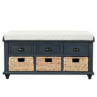 Merax Rustic Storage Bench With 3 Drawers And 3 Rattan Baskets