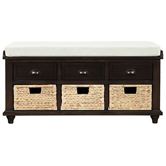 Merax Rustic Storage Bench With 3 Drawers And 3 Rattan Baskets