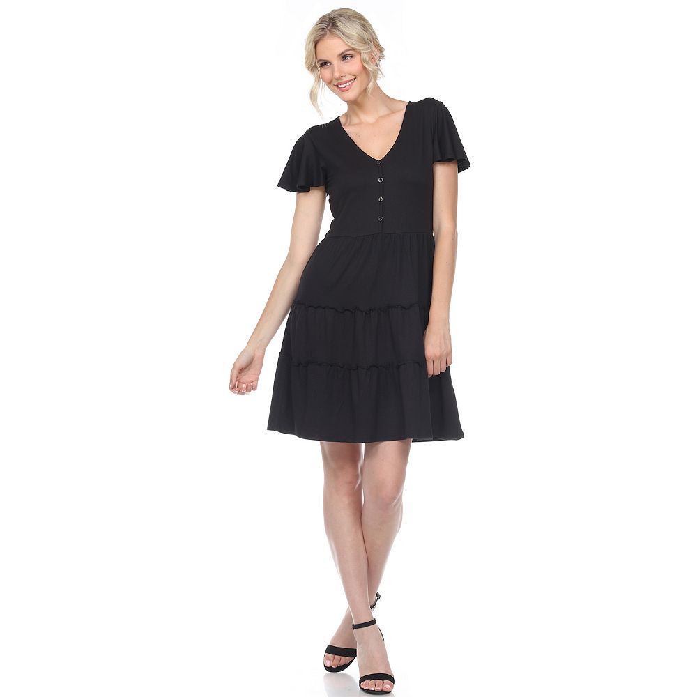 Tiered V-Neck Long Sleeve Dress