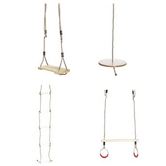 Wooden Swings with 4 Included Ropes, Tree Swing, Swing Bar, Climbing Rope Ladder and Swing Seat