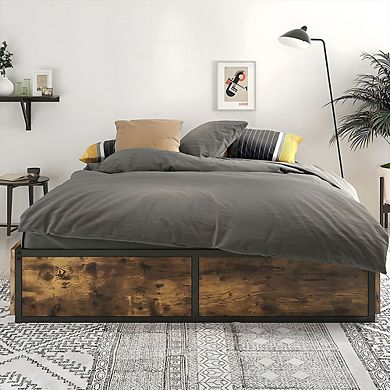 Queen Metal Wood Platform Bed Frame With 4 Storage Drawers - 800 Lbs Max Weight