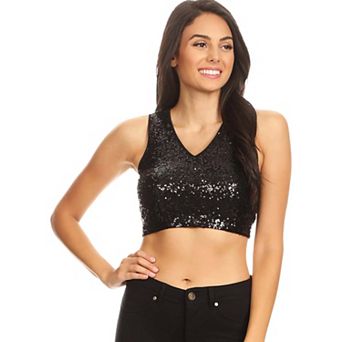 Women's Sparkly Sequin Midriff Sleeveless Shirt
