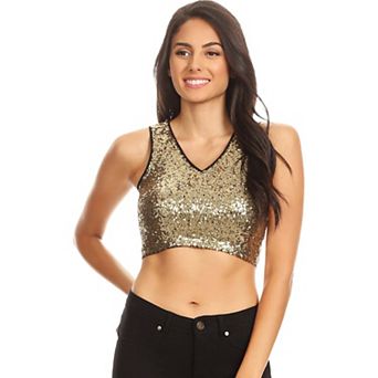 Women's Sparkly Sequin Midriff Sleeveless Shirt