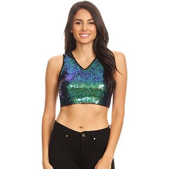 Women's Sparkly Sequin Midriff Sleeveless Shirt