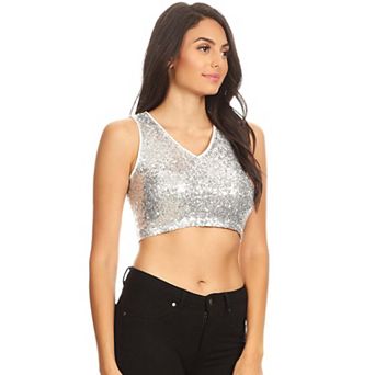 Women's Sparkly Sequin Midriff Sleeveless Shirt