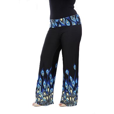 Plus Size Peacock Print Palazzo Pants