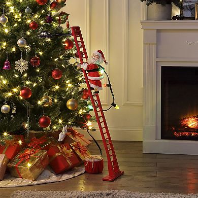 Mr Christmas 3.5-ft. Animated Ladder Climbing Santa Christmas Tree Decor
