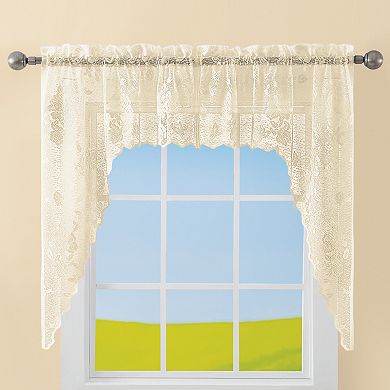 Collections Etc Lacey Floral Lace Design Kitchen Curtains