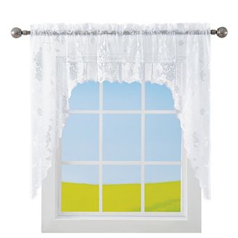 Collections Etc Lacey Floral Lace Design Kitchen Curtains