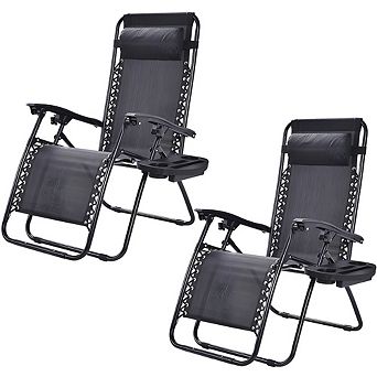 Set Of 2 Folding Outdoor Zero Gravity Lounge Chair Recliner