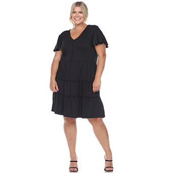 Women's Plus Size Short Sleeve V-neck Tiered Midi Dress
