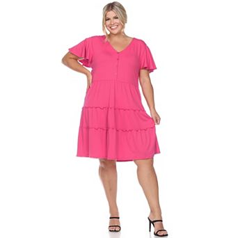 Women's Plus Size Short Sleeve V-neck Tiered Midi Dress