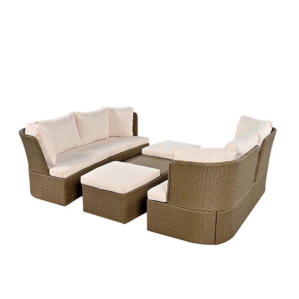 Merax Outdoor Patio Furniture Set, Wicker Furniture Sofa Set With Thick Cushions