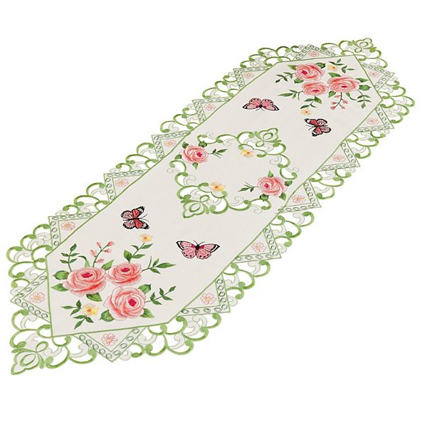 Collections Etc Pink Rose & Butterfly 4foot Long Dresser Scarf
