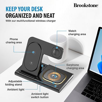 Brookstone 3-in-1 Folding Wireless Charger Stand