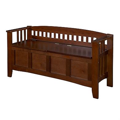 Split Seat Storage Accent Bench In Walnut Wood Finish