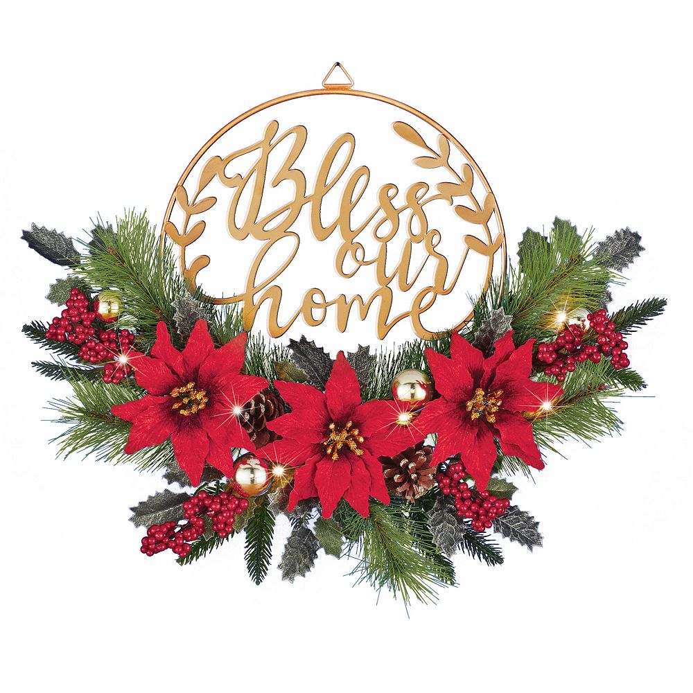 Collections Etc Bless our Home Gold-Tone Metal Door Wreath with ...