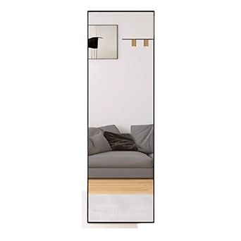 Modern Full Length Floor Mirror With Stand Or Wall Mount With Black Frame
