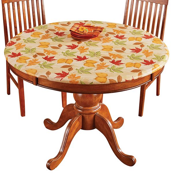 Collections Etc Autumn Leaves Stretch Fit Round Tablecloth Round