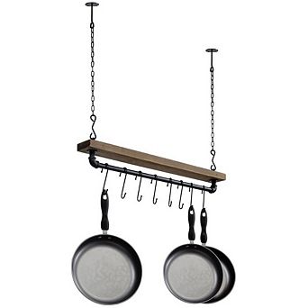 Farmhome Rustic Industrial 8 S-hooks Ceiling Mounted Hanging Pot Rack