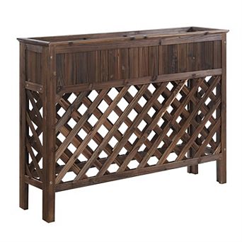 Raised Garden Planter Box 48" with Fir Wood Construction and Drainage Holes for Outdoor Use, Brown