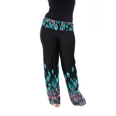 Plus Size Peacock Print Palazzo Pants