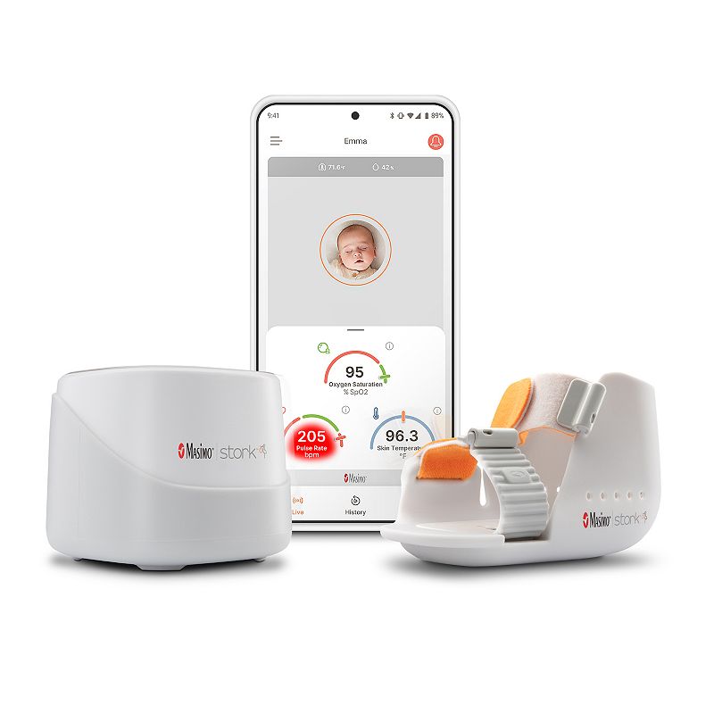 Masimo - Stork Vitals Baby Monitoring System with Smart Hub and Boot with Built-in Blood Oxygen and Pulse Rate Sensor - White