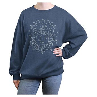 Juniors' Moon And Sun Oversized Graphic Pullover