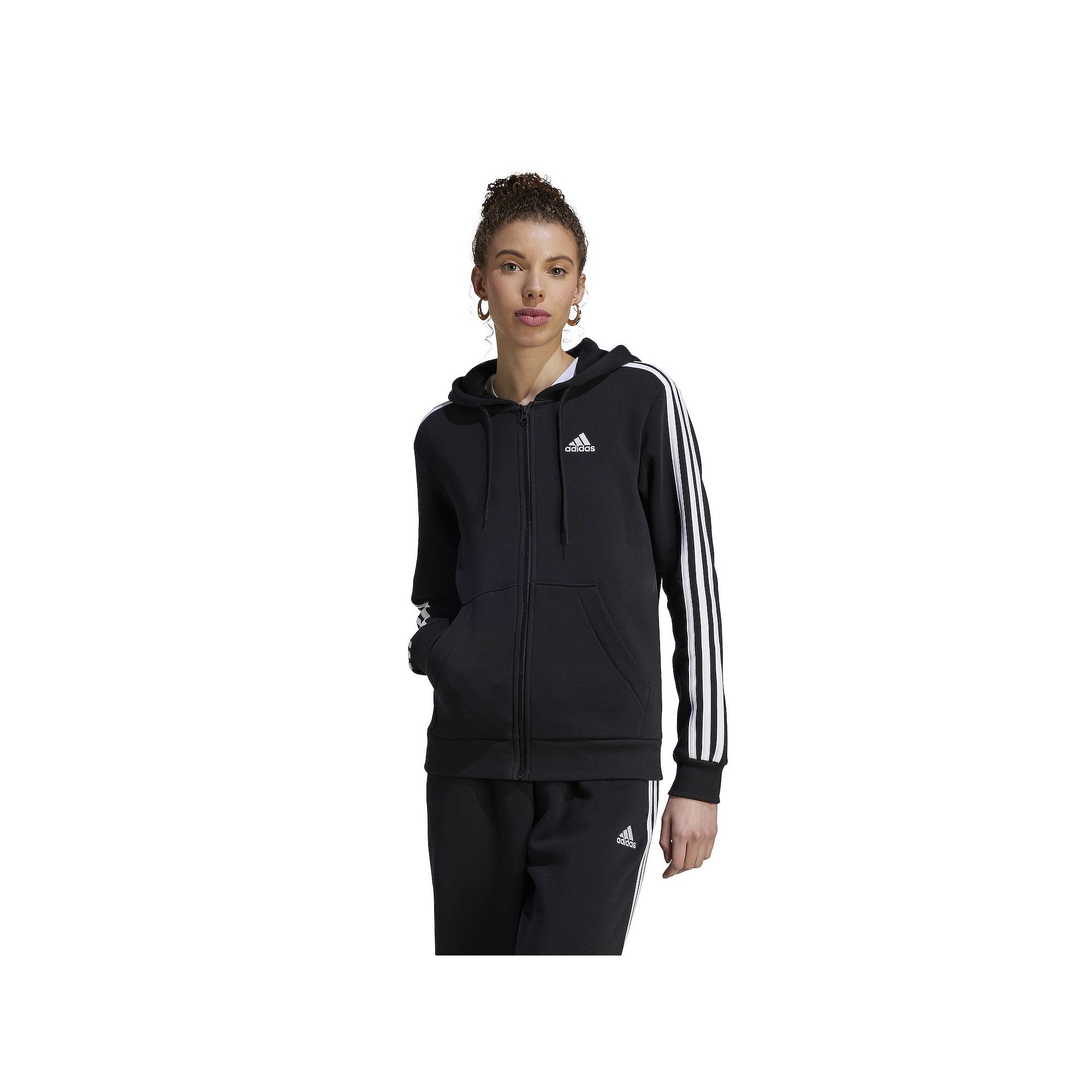 Womens adidas Essentials 3-Stripes Full-Zip Fleece Hoodie, Size: XX Small,