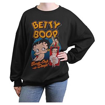 Juniors' Betty Boop Flirty Portraits Oversized Graphic Pullover