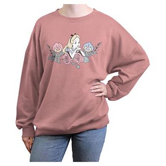 Disney's Alice In Wonderland Floral Gathering Juniors' Oversized Graphic Pullover