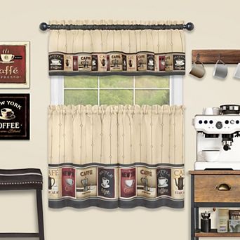 Achim Cozy Cafe Printed 3 pc Tier & Valance Kitchen Window Curtain Set