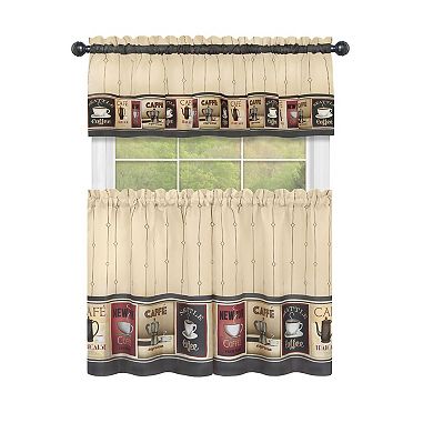 Achim Cozy Cafe Printed 3-pc. Tier & Valance Kitchen Window Curtain Set