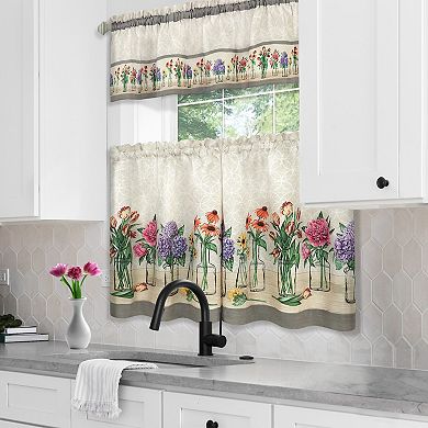 Achim Garden Blooms Printed 3-pc. Tier & Valance Kitchen Window Curtain Set