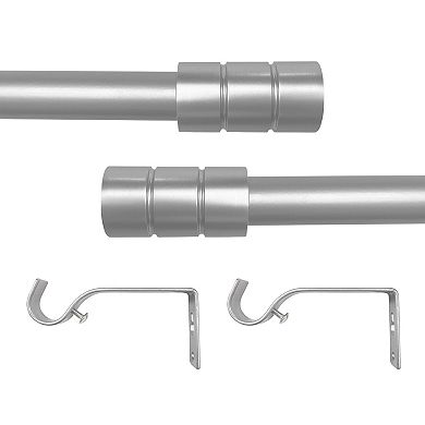 Achim Buono II Cole Silver Decorative Adjustable Curtain Rod & Finial Set