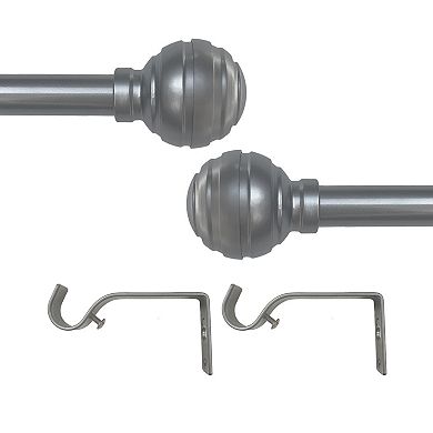 Achim Buono II Hayden Gunmetal Decorative Adjustable Curtain Rod & Finial Set