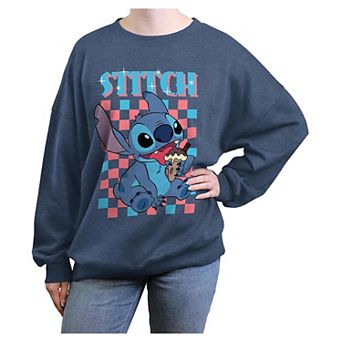 Disney's Lilo & Stitch Enjoying Ice Cream Juniors' Oversized Graphic Pullover