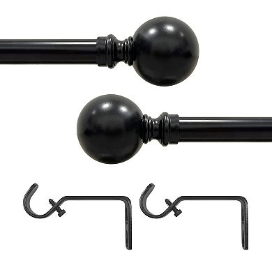 Achim Buono II Morgan Black Decorative Adjustable Curtain Rod & Finial Set