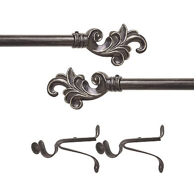 Achim Metallo Regal Black Decorative Adjustable Curtain Rod & Finial Set