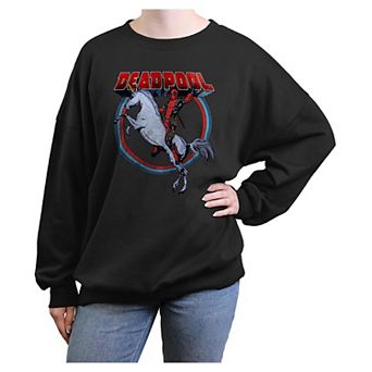 Juniors' Marvel Deadpool Unicorn Ride Oversized Graphic Pullover