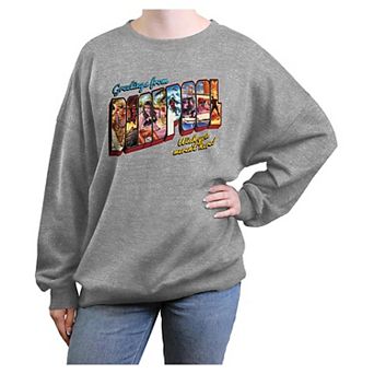 Juniors' Marvel Deadpool Greetings Oversized Graphic Pullover