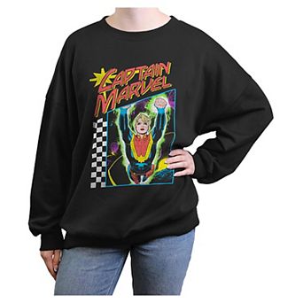 Juniors' Marvel Captain Marvel Neon Pop Oversized Graphic Pullover