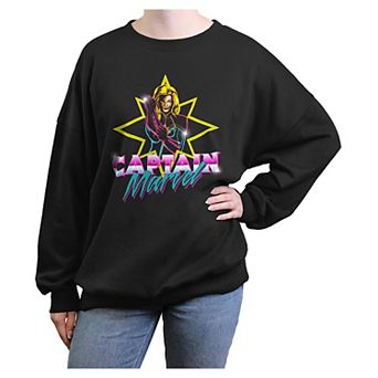 Juniors' Marvel Captain Marvel Shiny Portrait Oversized Graphic Pullover