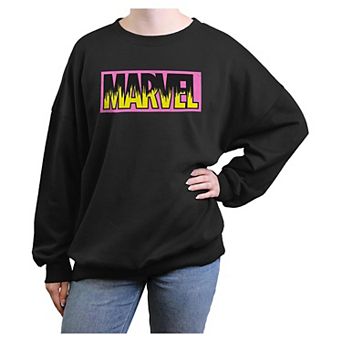 Juniors' Marvel Neon Logo Oversized Graphic Pullover